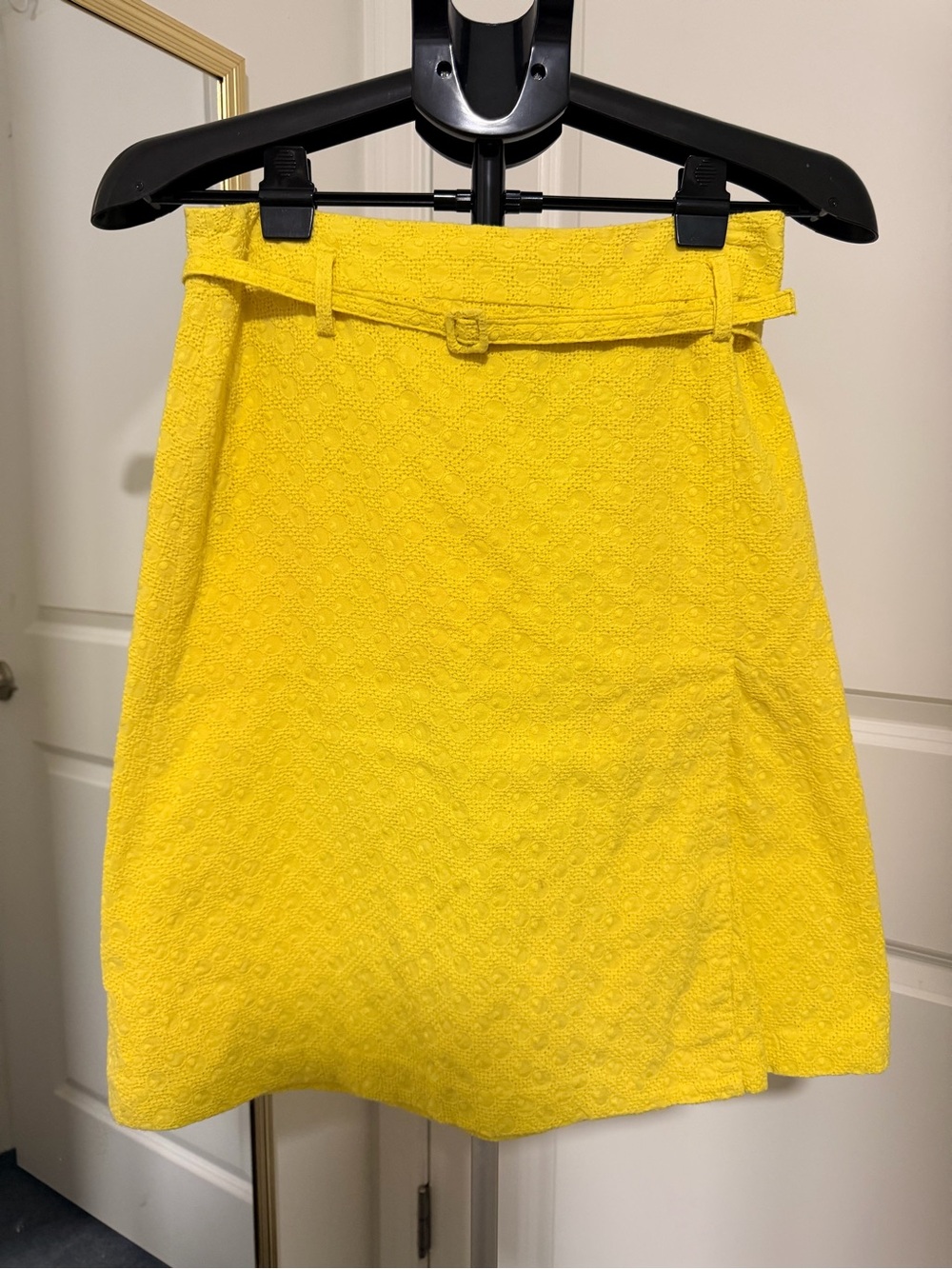 Express Design Studio | Bright Yellow Textured A-Line Skirt with Belt